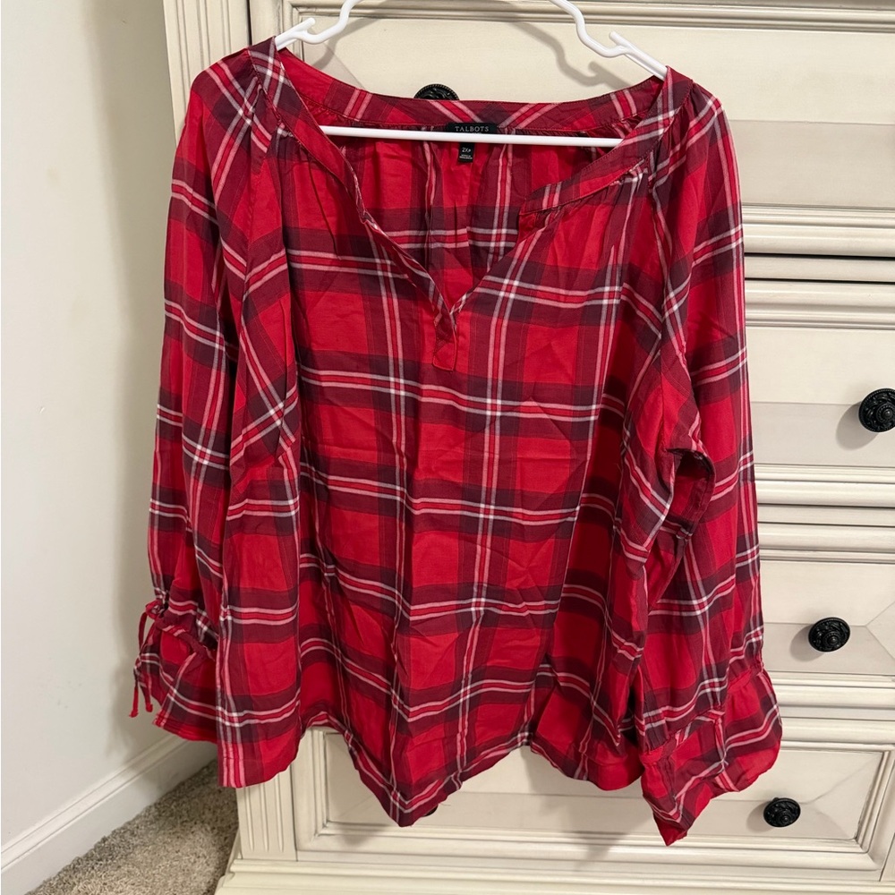 Talbots Red Plaid Blouse
